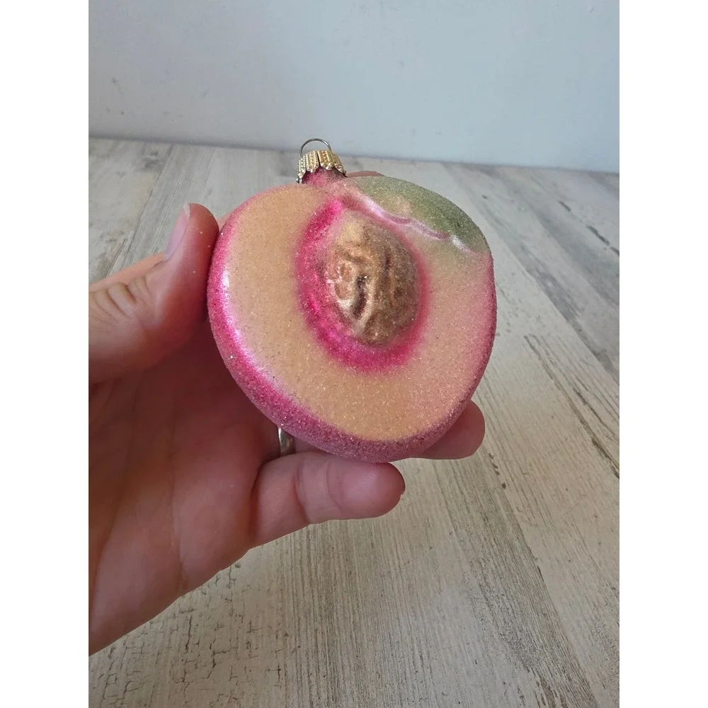 Vintage Kurt Adler apricot peach glass ornament glitter sugared lifelike life
